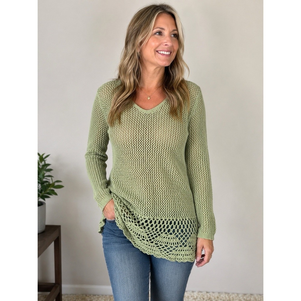 Travelers Collection by Chico's Open Knit Tunic Sweater Sage Green Size 0 (S)